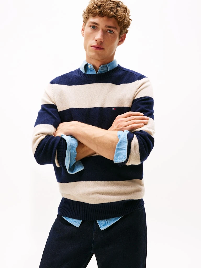 Tommy Hilfiger Erkek O Yaka Lacivert Triko