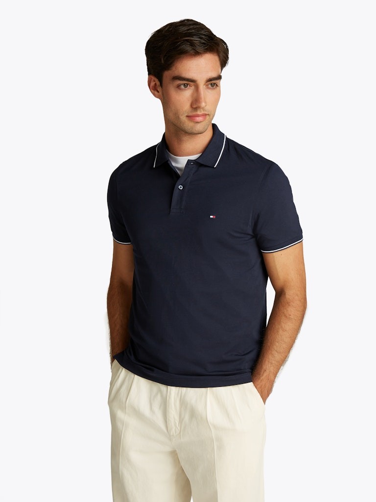 Tommy Hilfiger Pamuk Lacivert Erkek Kısa Kollu Düğmeli Polo Yaka T-Shirt - MW0MW37310DW5