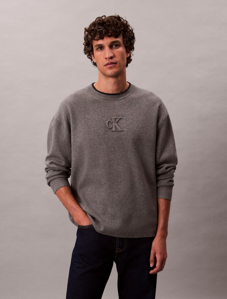 Calvin Klein Erkek Gri Viskon O Yaka Triko
