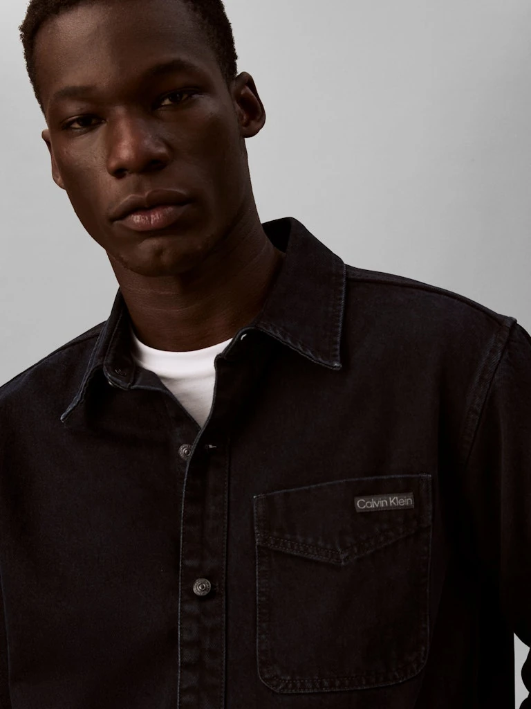 Calvin Klein Erkek Siyah Denim Rahat Kesim Uzun Kollu Gömlek
