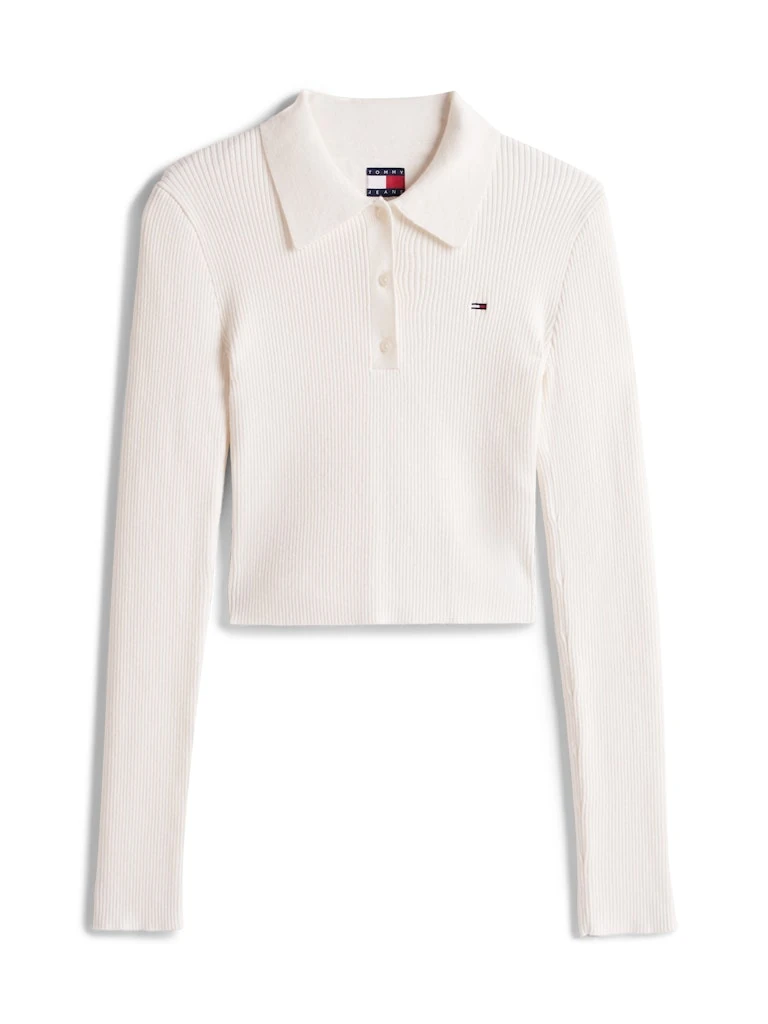 Tommy Hilfiger Kadın Polo Yaka Ekru Triko