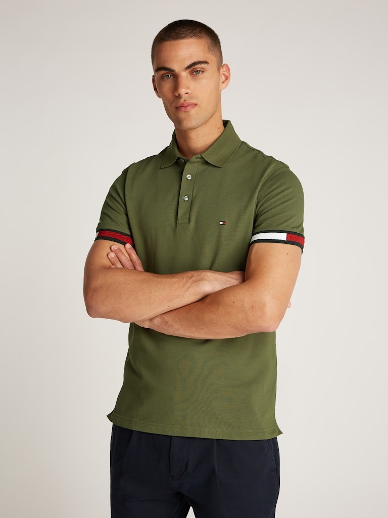 Tommy Hilfiger Pamuk Haki Erkek Kısa Kollu Düğmeli Polo Yaka T-Shirt