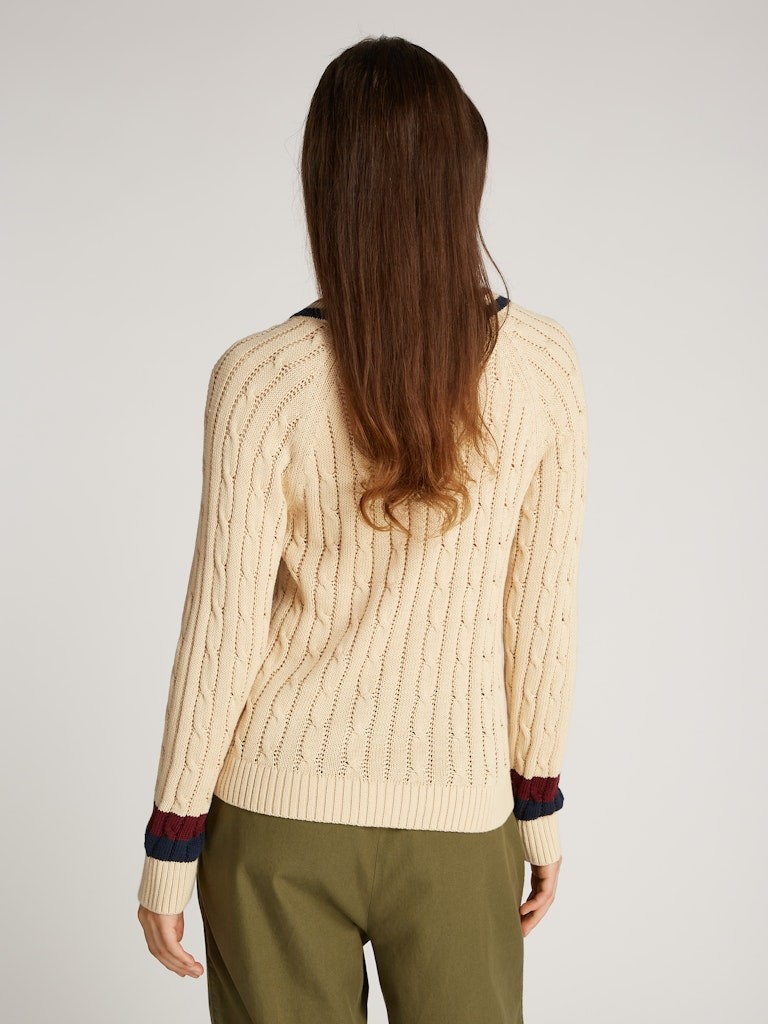 Tommy Hilfiger Pamuk Bej Kadın Uzun Kollu V Yaka Triko - WW0WW43972AEX