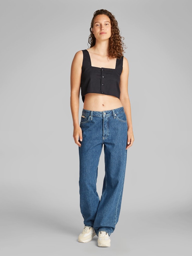 Calvin Klein Keten Siyah Kadın Kolsuz Gömlek - J20J225347BEH