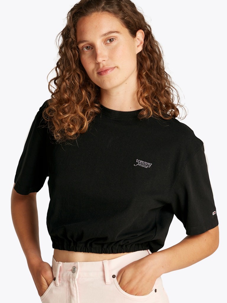 Tommy Hilfiger Rejeneratif Pamuk Siyah Kadın Kısa Kollu Crop T-Shirt