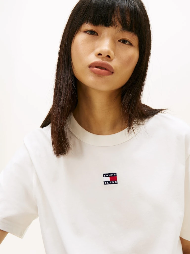 Tommy Hilfiger Kadın Beyaz Pamuk Düğmeli Kısa Kolu T-Shirt