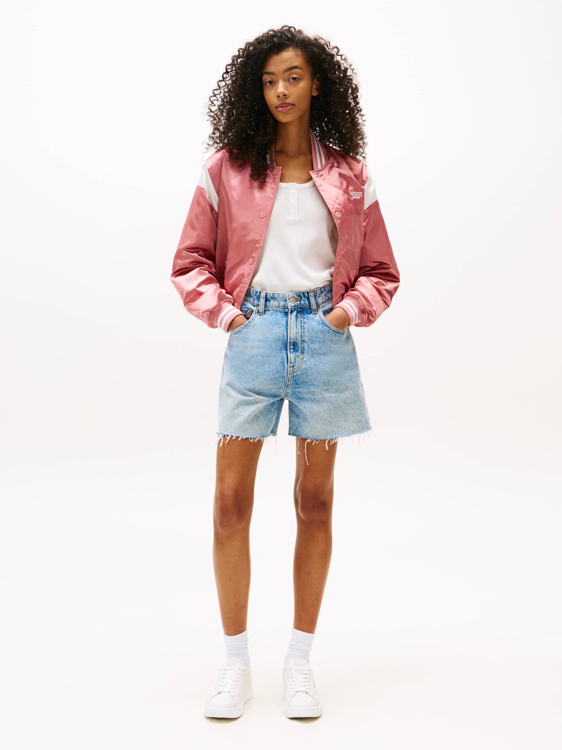Tommy Hilfiger Kadın Su Geçirmez Saten Bomber Pembe Ceket