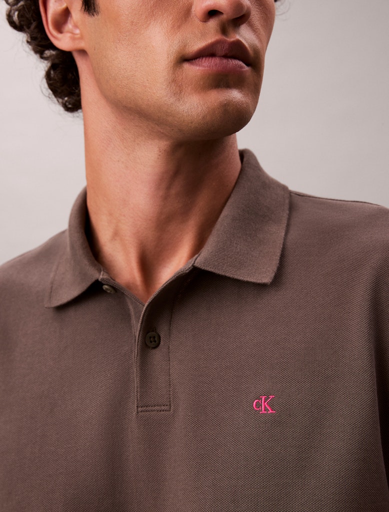 Calvin Klein Erkek Düğmeli Polo Yaka Gri T-Shirt