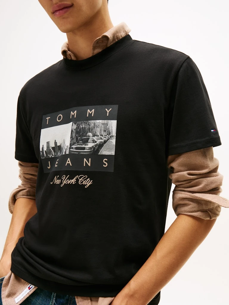 Tommy Hilfiger Erkek O Yaka Siyah T-Shirt