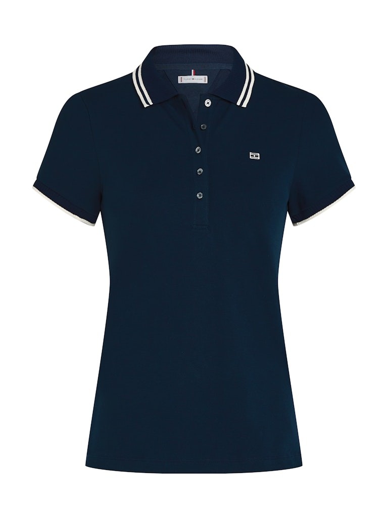 Tommy Hilfiger Rejeneratif Pamuk Lacivert Kadın Kısa Kollu Düğmeli Polo Yaka T-Shirt - WW0WW44517C1G