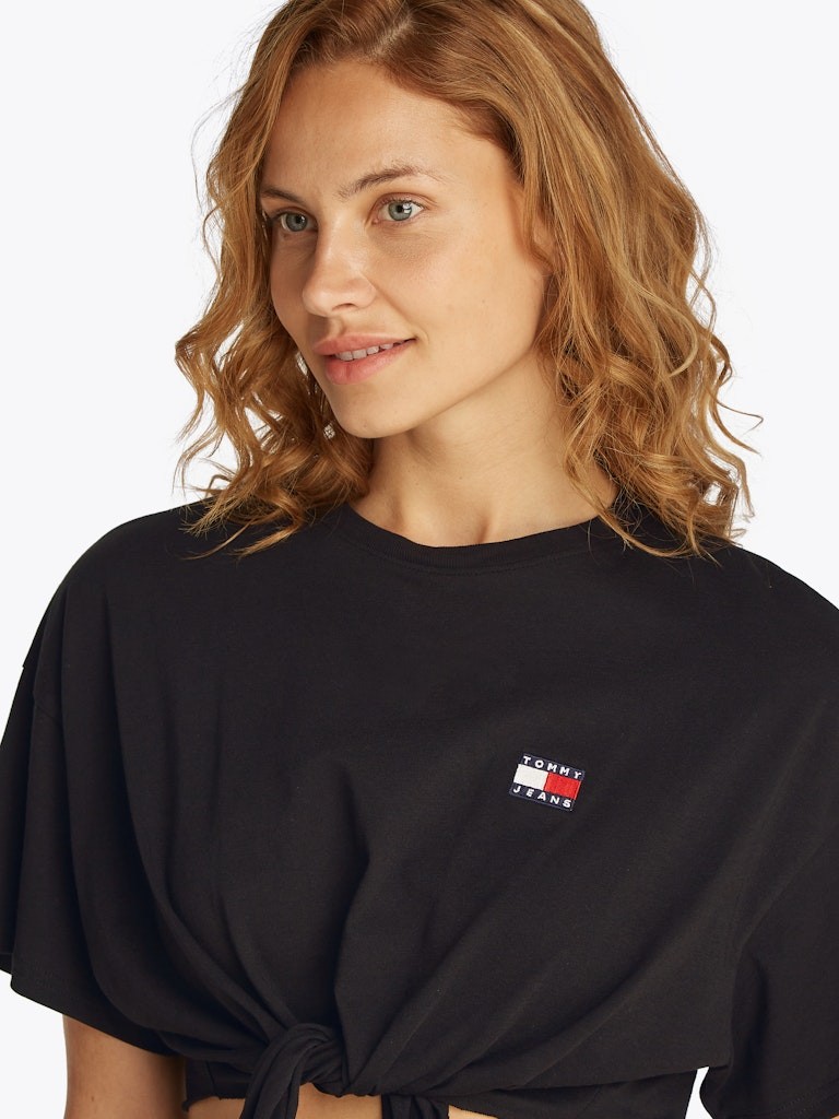Tommy Hilfiger Rejeneratif Pamuk Siyah Kadın Kısa Kollu Crop T-Shirt - DW0DW20321BDS