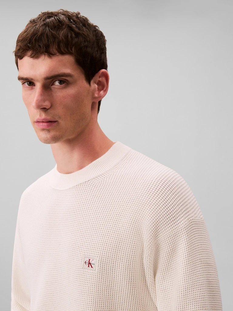 Calvin Klein Erkek Beyaz Pamuk O Yaka Triko