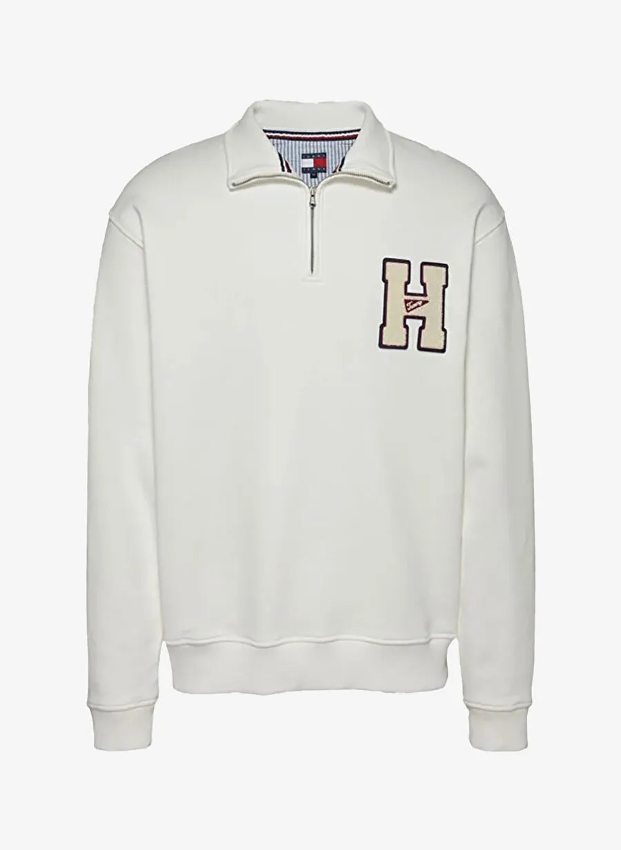 Tommy Hilfiger Erkek Fermuarlı Regular Fit Beyaz Sweatshirt - DM0DM21263YAC