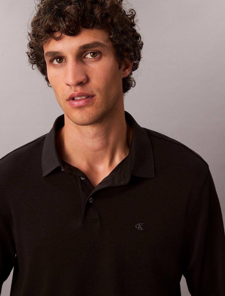 Calvin Klein Erkek Siyah Uzun Kollu Polo Yaka T-Shirt