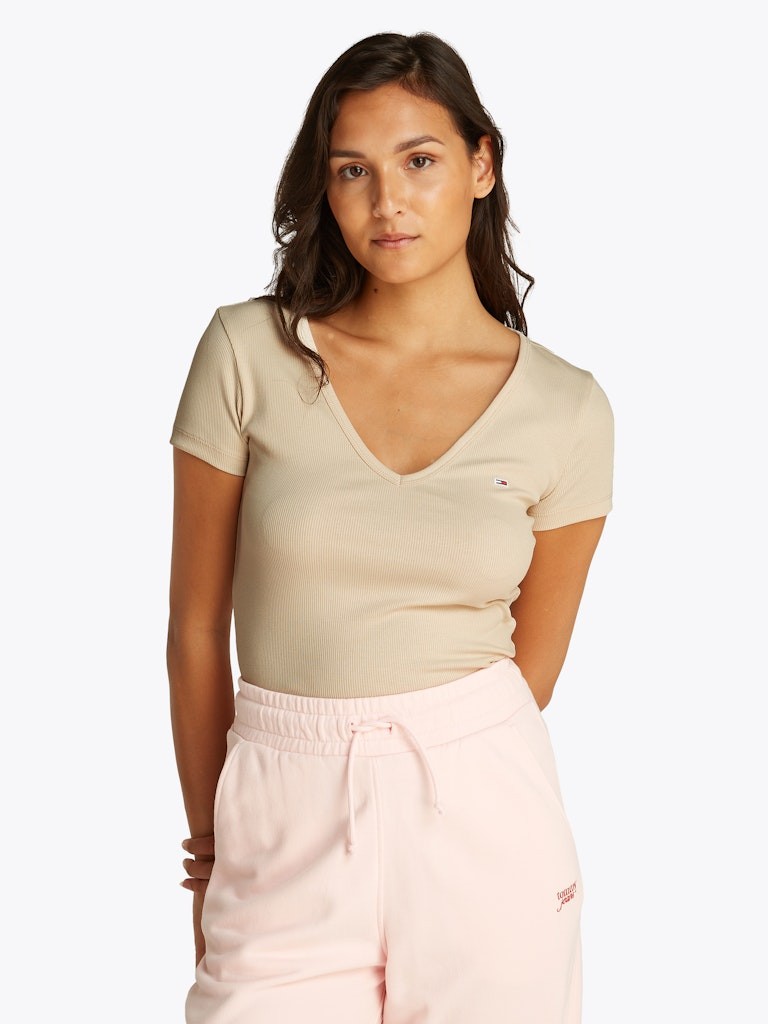 Tommy Hilfiger Rejeneratif Pamuk Bej Kadın Kısa Kollu T-Shirt - DW0DW17385ACG