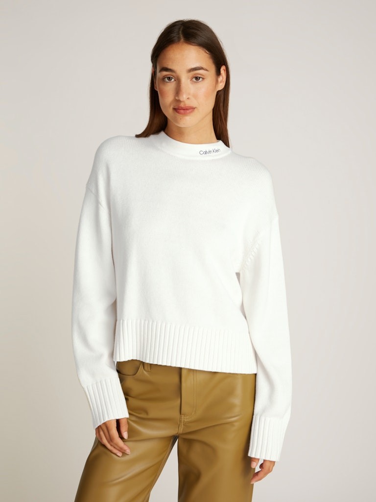 Calvin Klein Organik Pamuk Beyaz Kadın Uzun Kollu Triko - J20J225073YBI