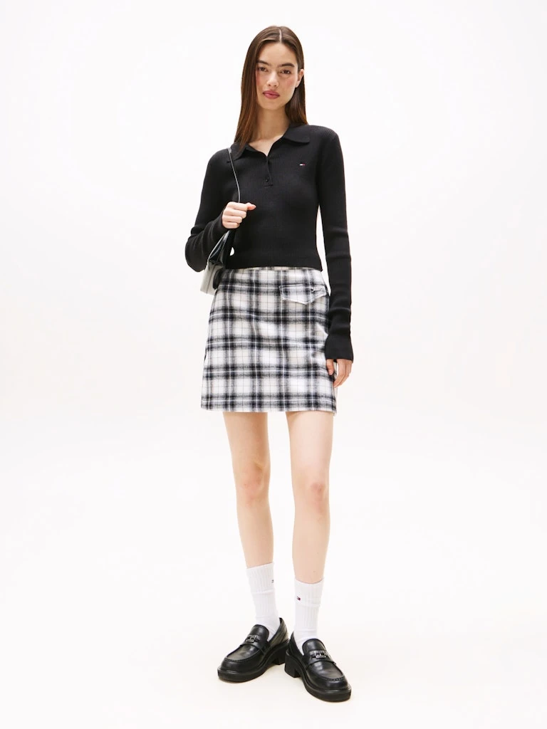 Tommy Hilfiger Kadın Polo Yaka Siyah Triko