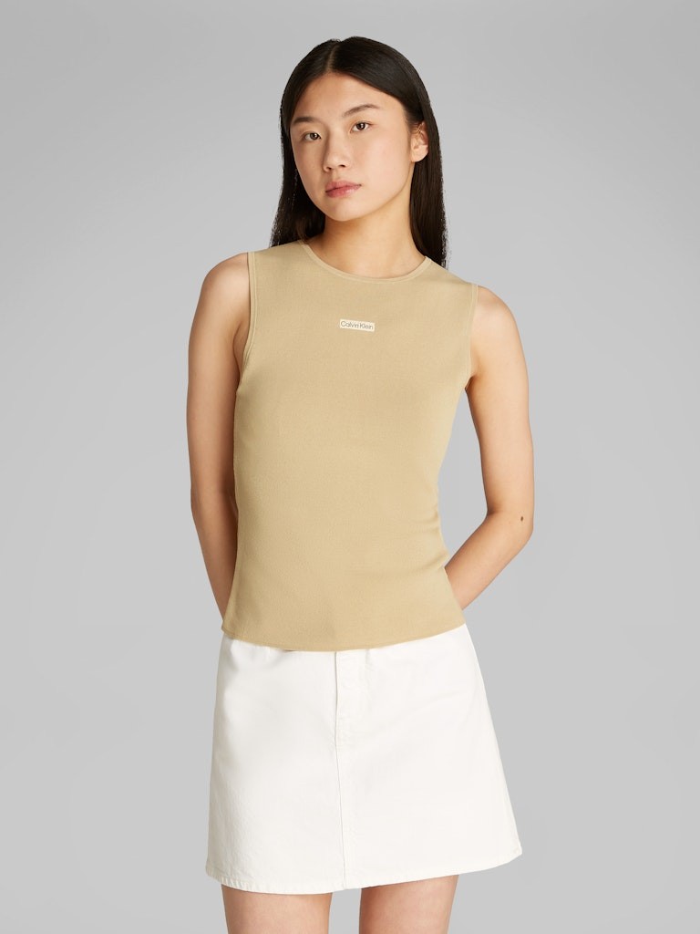 Calvin Klein Viskon Bej Kadın Kolsuz Triko - J20J225232PFN