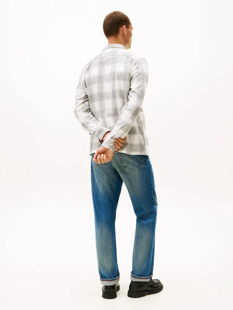 Tommy Hilfiger Erkek Gri Flanel Normal Kesim Gömlek