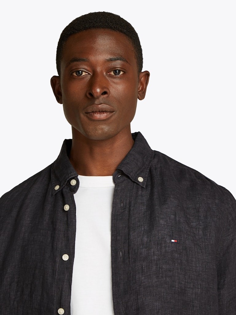 Tommy Hilfiger Keten Siyah Erkek Uzun Kollu Gömlek - MW0MW34602BDS