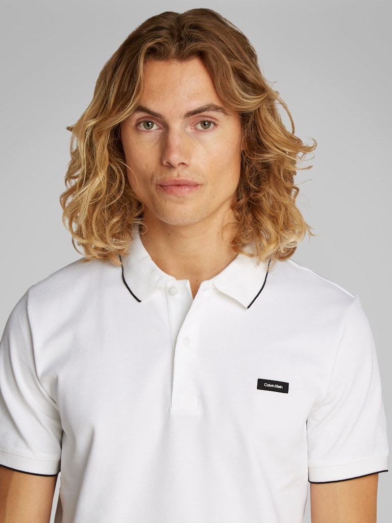 Calvin Klein Organik Pamuk Beyaz Erkek Kısa Kollu Düğmeli Polo Yaka T-Shirt - K10K112751YAF