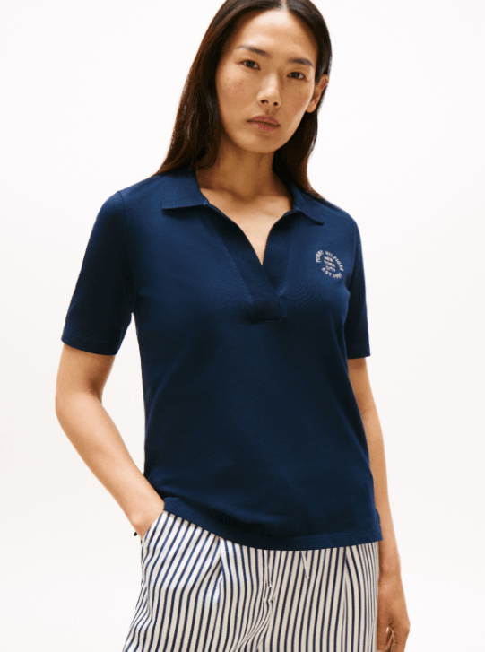 Tommy Hilfiger Kadın Logo İşlemeli Mavi Polo Tişört