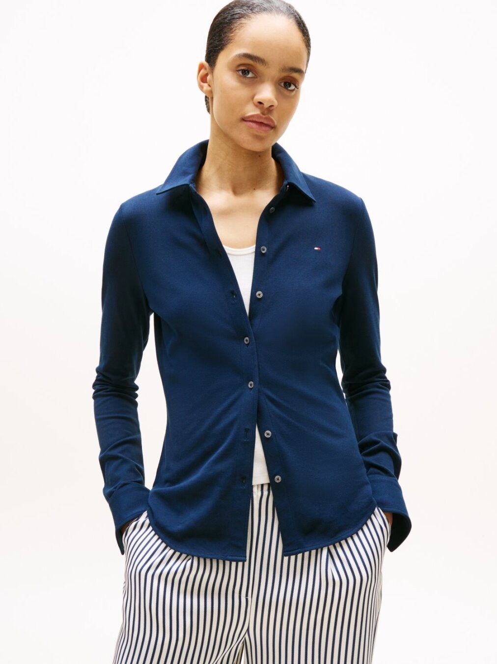 Tommy Hilfiger Kadın Lacivert Dar Kesim Gömlek - WW0WW43528C1G