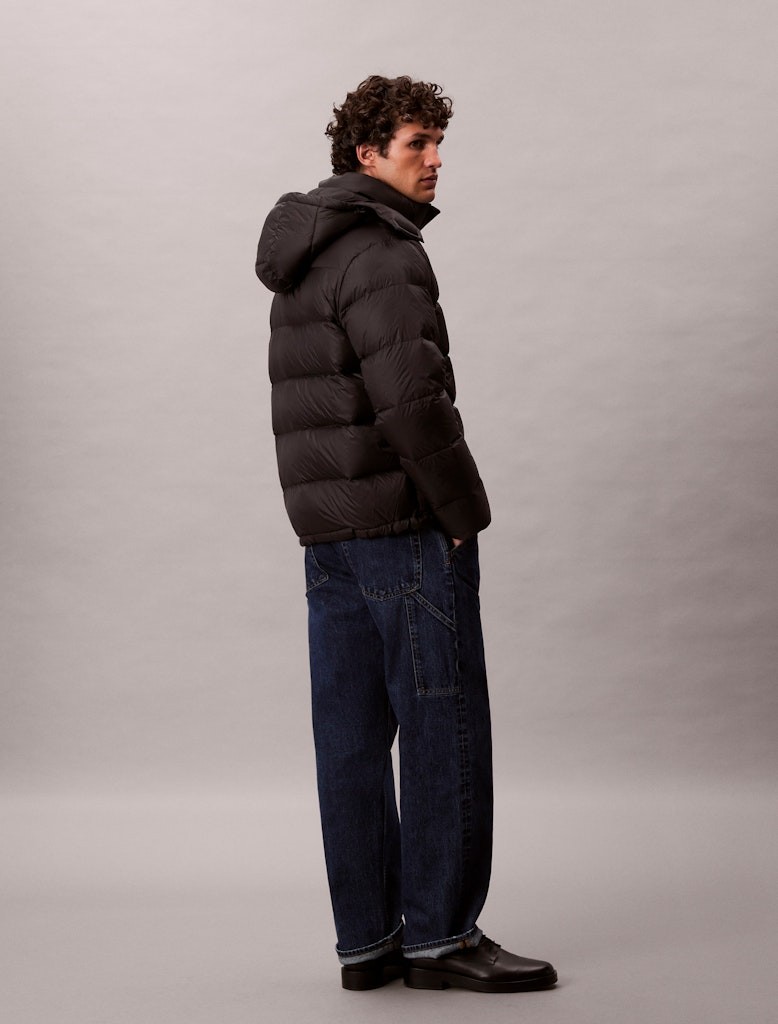 Calvin Klein Erkek Siyah Kaz Tüyü Puffer Kapşonlu Kaban