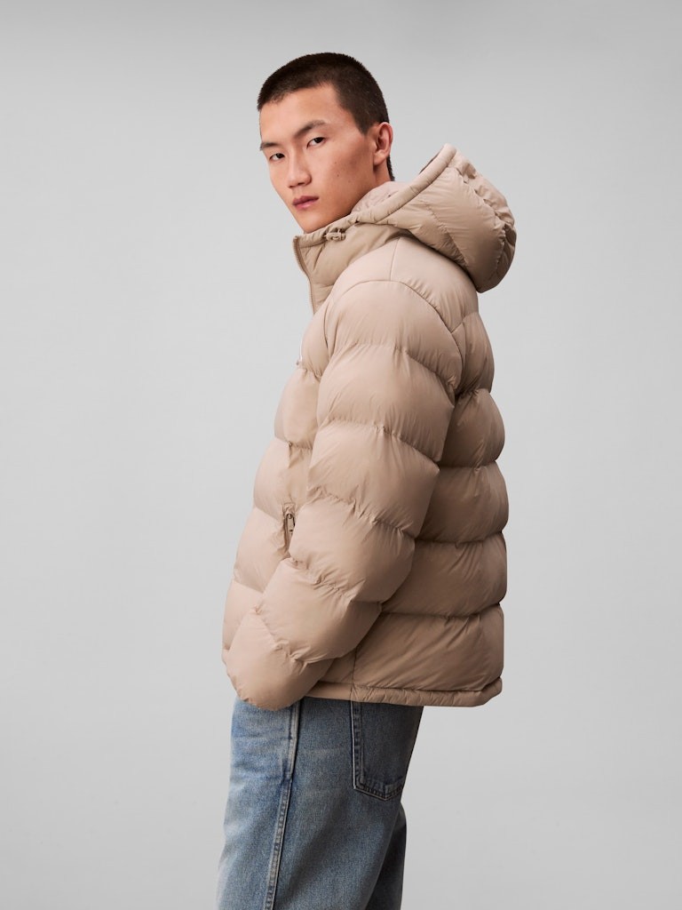 Calvin Klein Erkek Vizon Puffer Kapşonlu Mont
