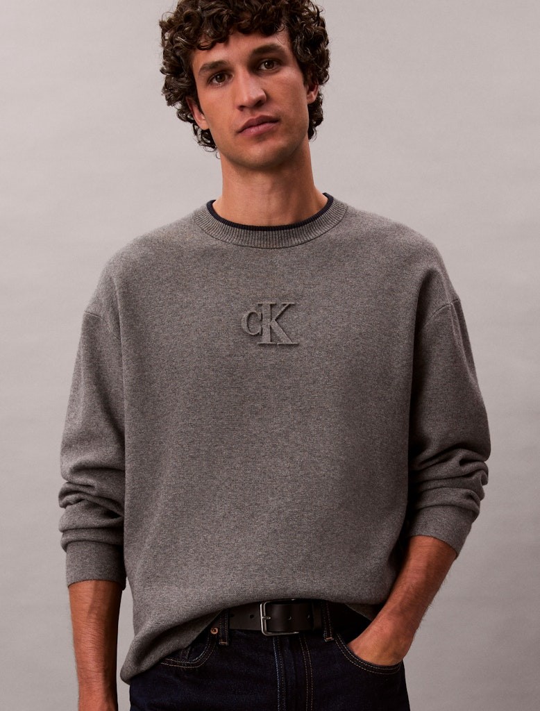 Calvin Klein Erkek Gri Viskon O Yaka Triko