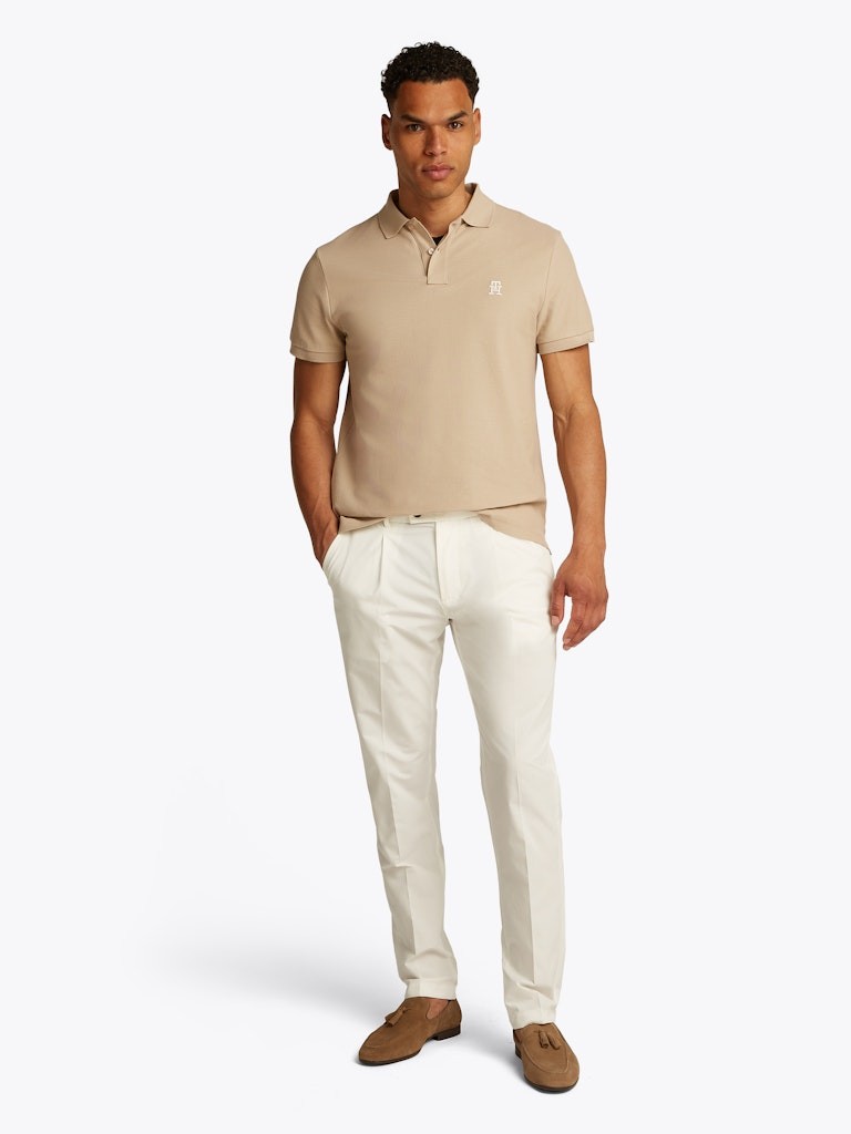 Tommy Hilfiger Organik Pamuk Bej Erkek Kısa Kollu Düğmeli Polo Yaka T-Shirt - MW0MW33167RBT