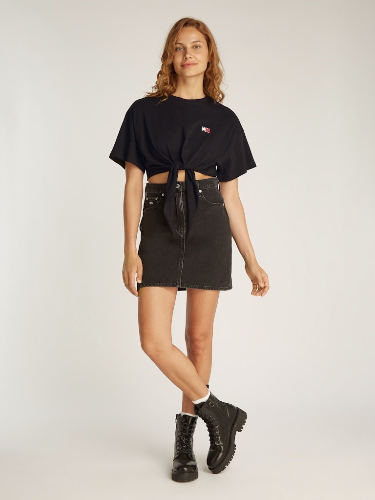 Tommy Hilfiger Rejeneratif Pamuk Siyah Kadın Kısa Kollu Crop T-Shirt - DW0DW20321BDS