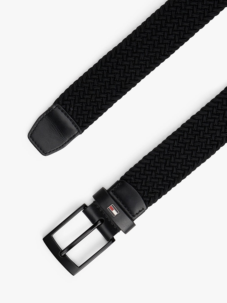 Tommy Hilfiger Erkek Örgülü Elastik Siyah Dokuma Kemer 3.5 cm
