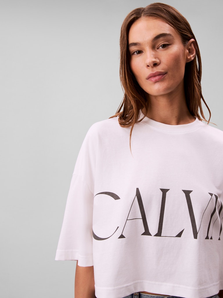 Calvin Klein Kadın Beyaz O Yaka Crop T-Shirt