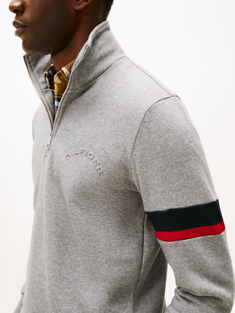 Tommy Hilfiger Erkek Yarım Fermuar Gri Sweatshirt