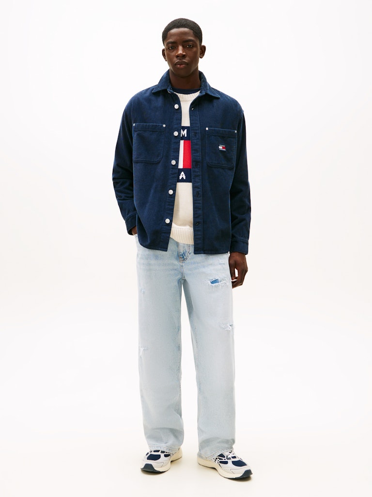 Tommy Hilfiger Erkek Kadife Rahat Kesim Lacivert Gömlek