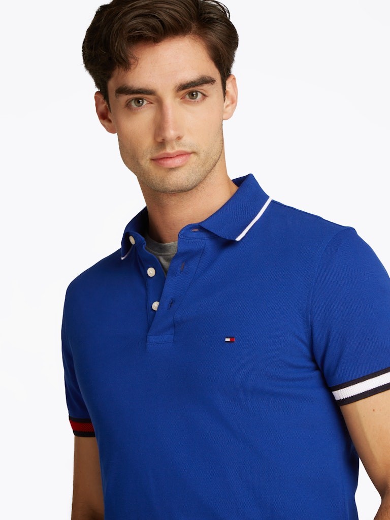 Tommy Hilfiger Organik Pamuk Mavi Erkek Kısa Kollu Düğmeli Polo Yaka T-Shirt