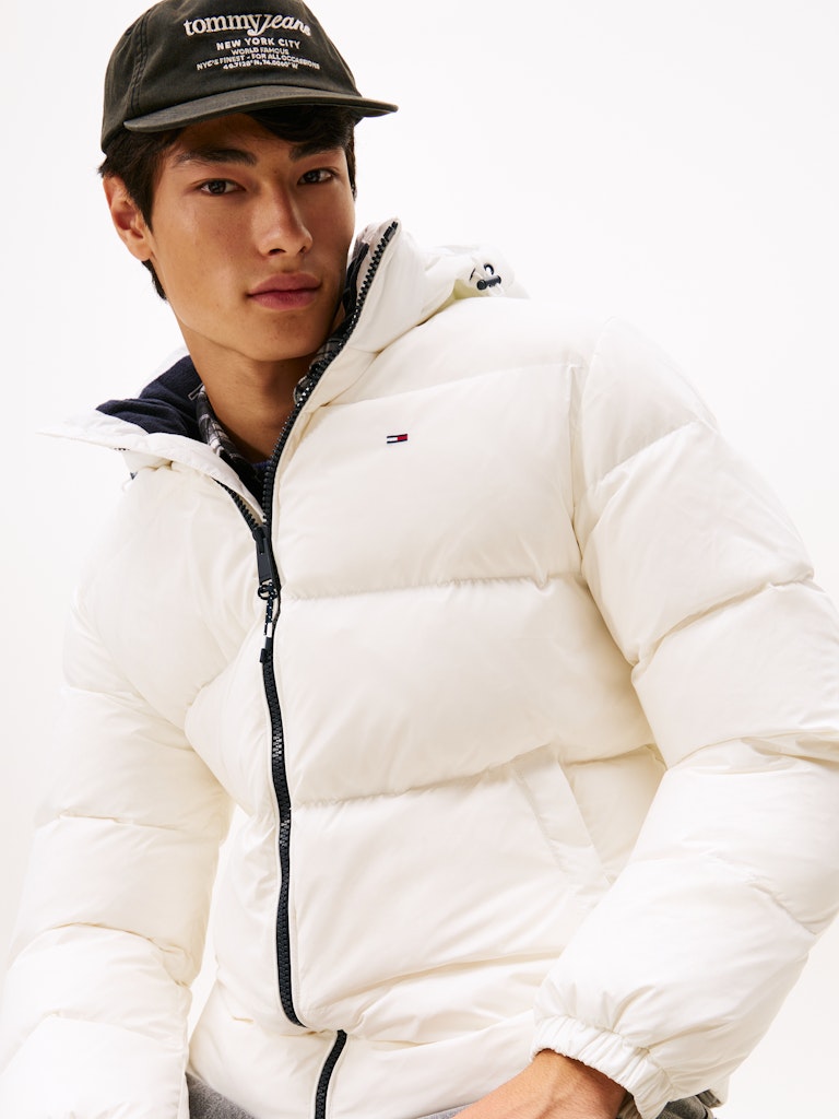 Tommy Hilfiger Erkek Kaz Tüyü Puffer Kapşonlu Beyaz Mont