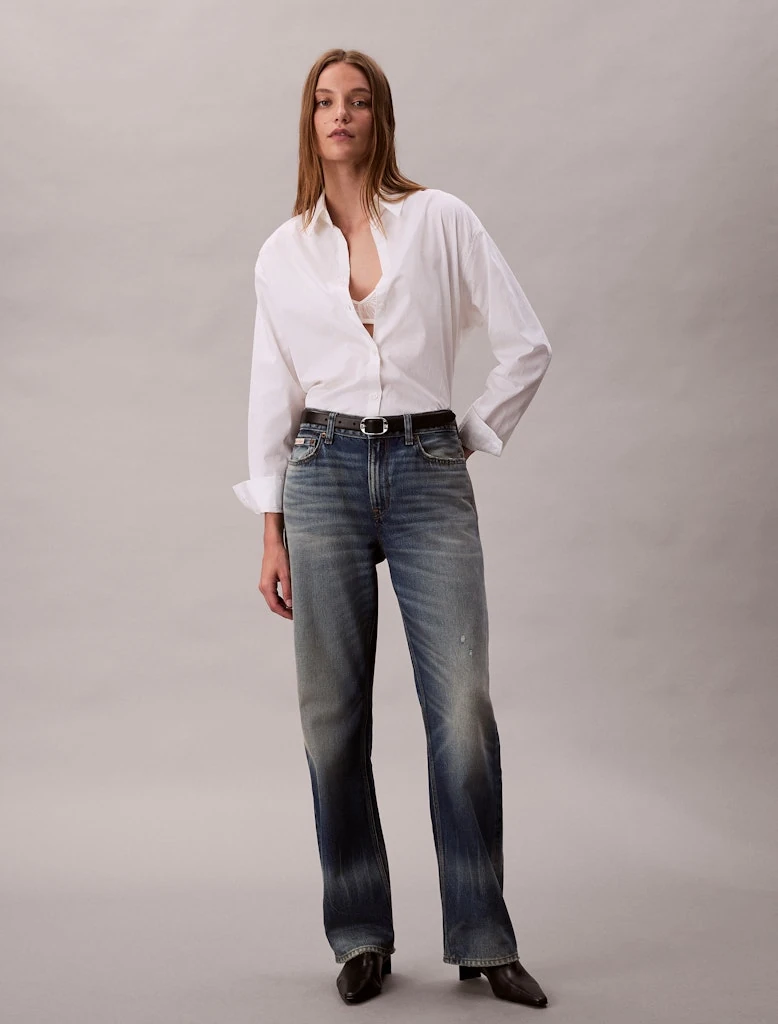 Calvin Klein Kadın Dar Kesim Beyaz Gömlek