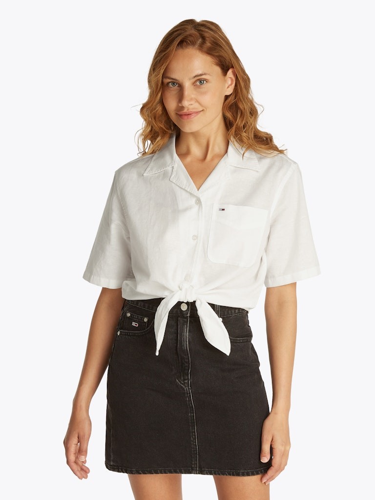 Tommy Hilfiger Pamuk Beyaz Kadın Kısa Kollu Gömlek