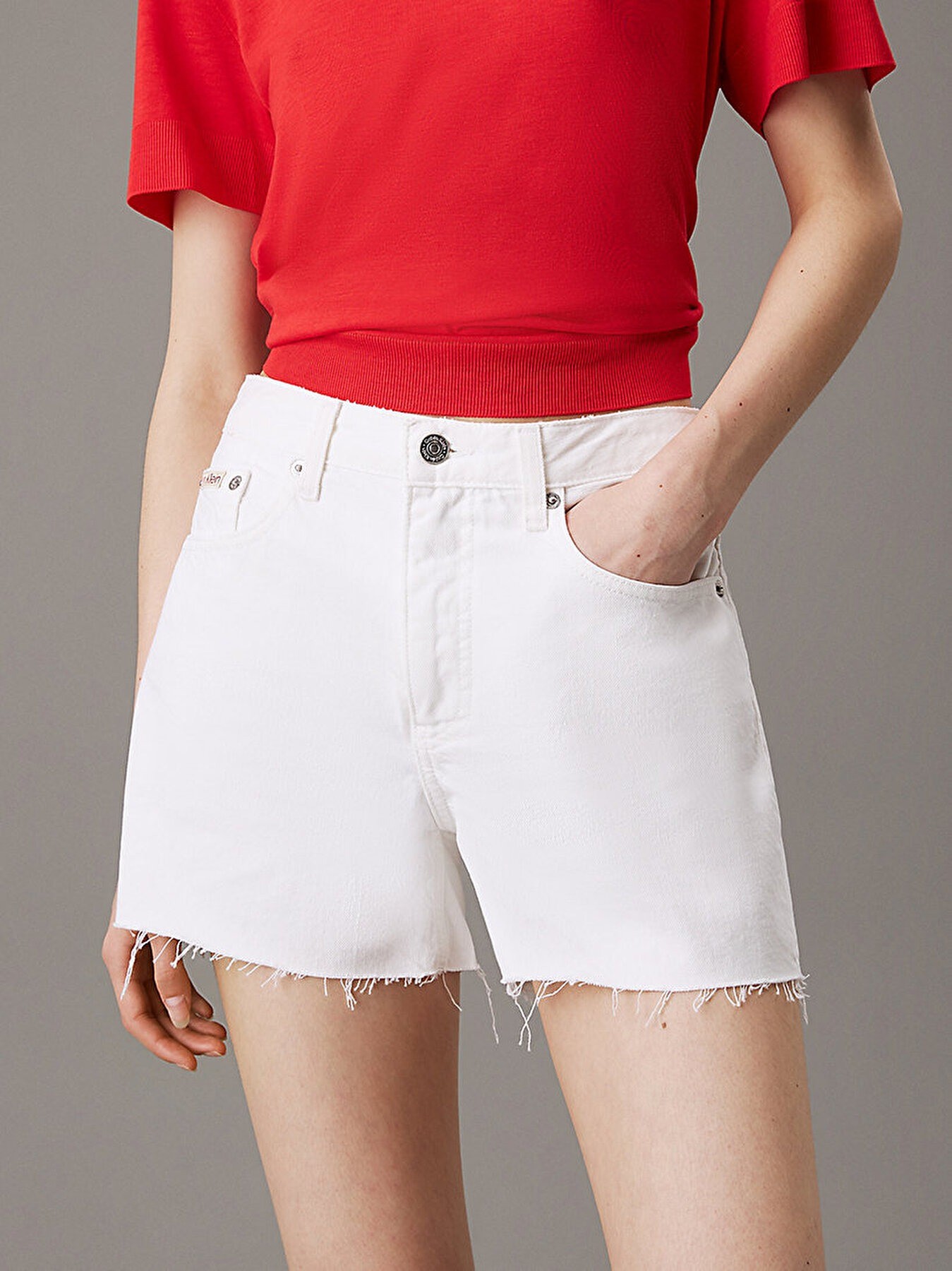 Calvin Klein Denim Beyaz Kadın 5 Cep Mom Şort - J20J2251531AA