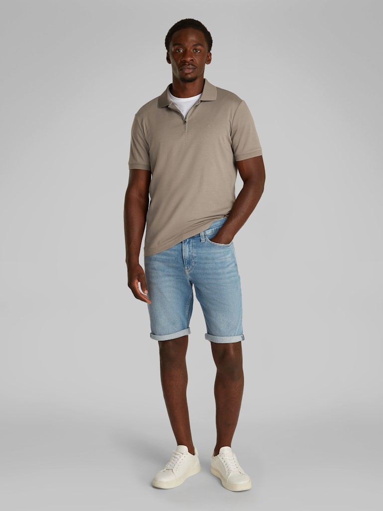 Calvin Klein Organik Pamuk Vizon Erkek Kısa Kollu Fermuarlı Polo Yaka T-Shirt - K10K112754PB8