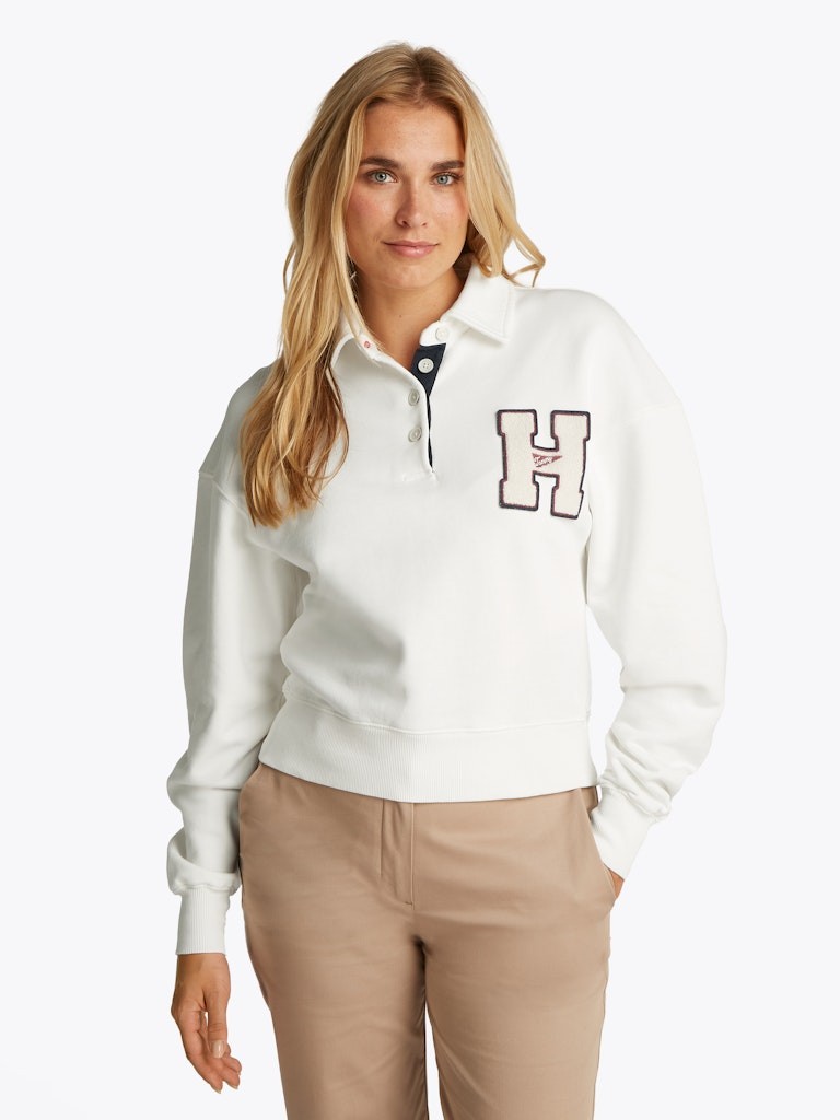 Tommy Jeans Kadın Polo Yaka Uzun Kollu Beyaz Sweatshirt - DW0DW20537YAC