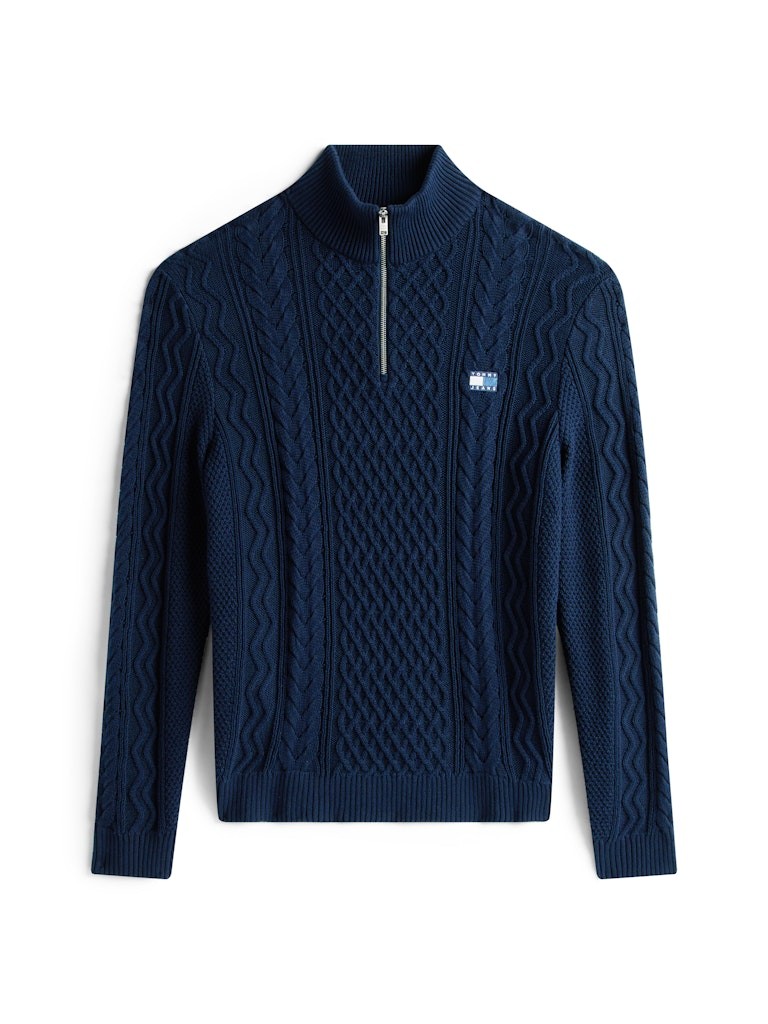 Tommy Hilfiger Erkek Mavi Yarım Fermuar Triko