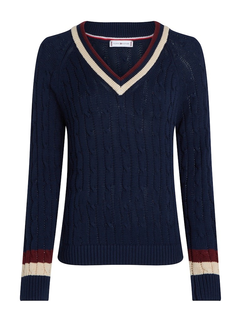 Tommy Hilfiger Pamuk Lacivert Kadın Uzun Kollu V Yaka Triko - WW0WW43972C1G