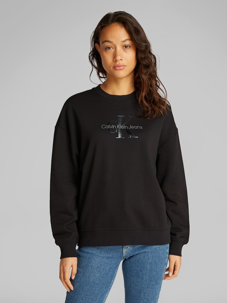 Calvin Klein Jeans Siyah Kadın Bisiklet Rahat Baskılı Sweatshirt - J20J224724BEH