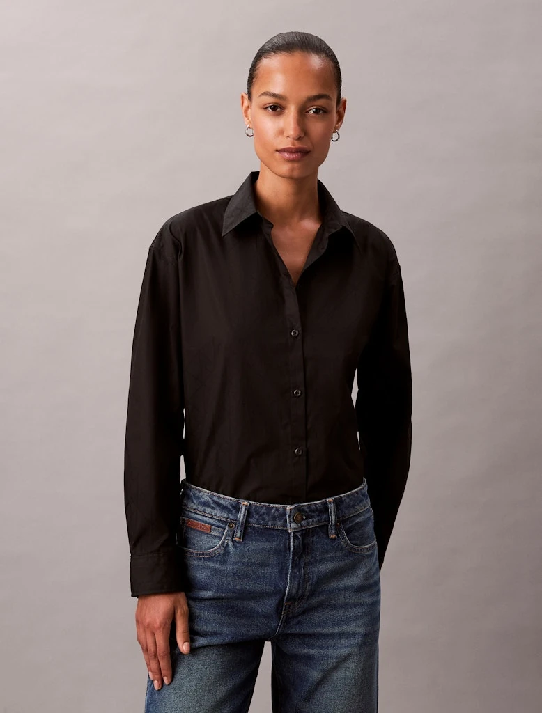 Calvin Klein Kadın Siyah  Rahat Kesim Uzun Kollu Gömlek