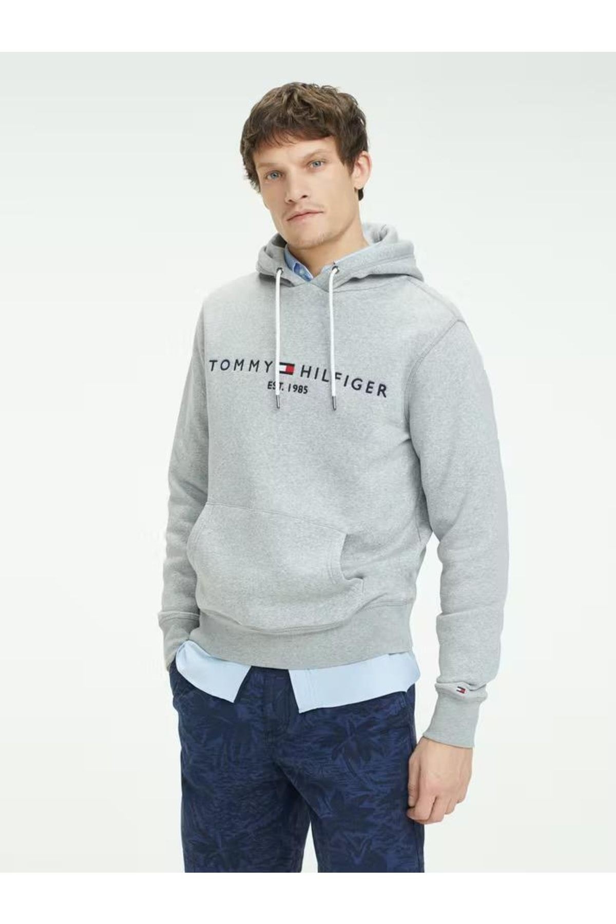 Tommy Hilfiger Pamuk Gri Erkek Kapşonlu Sweatshirts