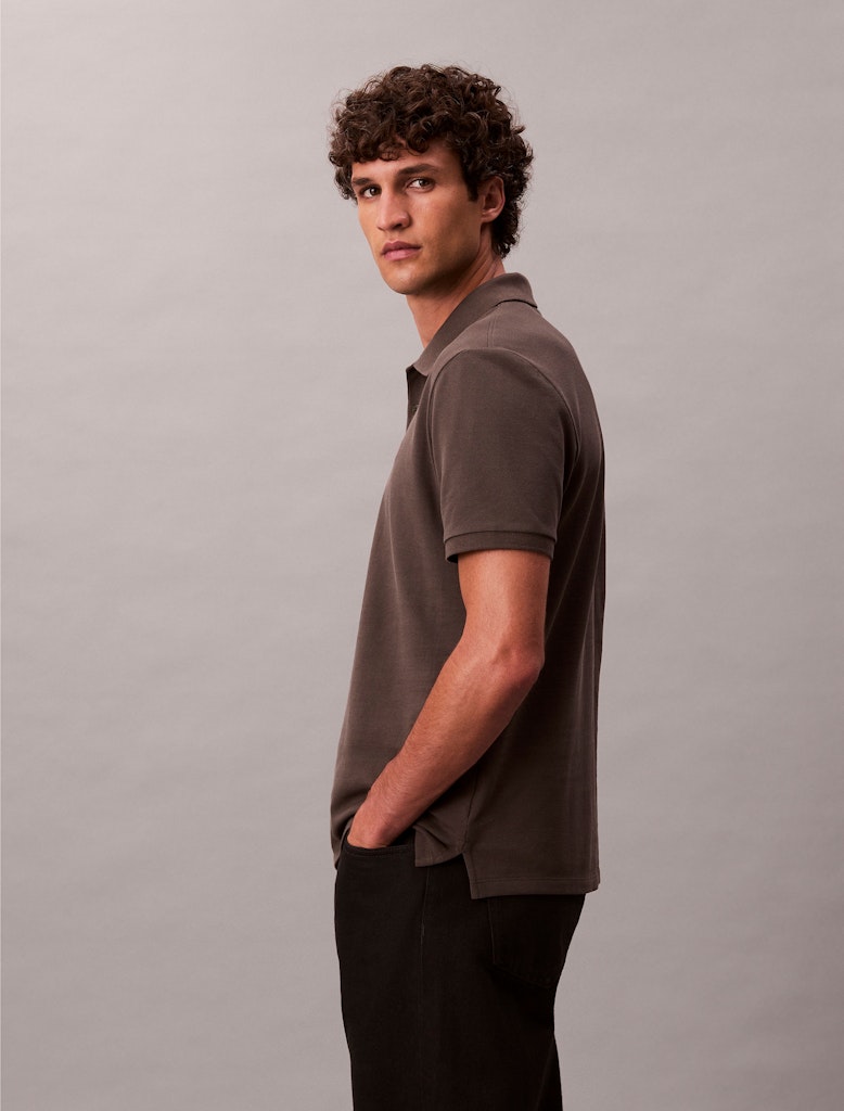 Calvin Klein Erkek Düğmeli Polo Yaka Gri T-Shirt