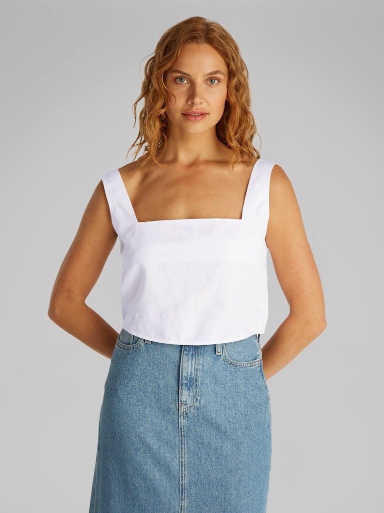 Calvin Klein Keten Beyaz Kadın Kolsuz Gömlek - J20J225347YAA